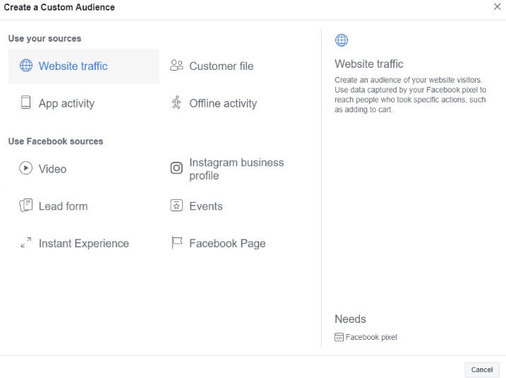 Facebook Custom Audience Website Traffic