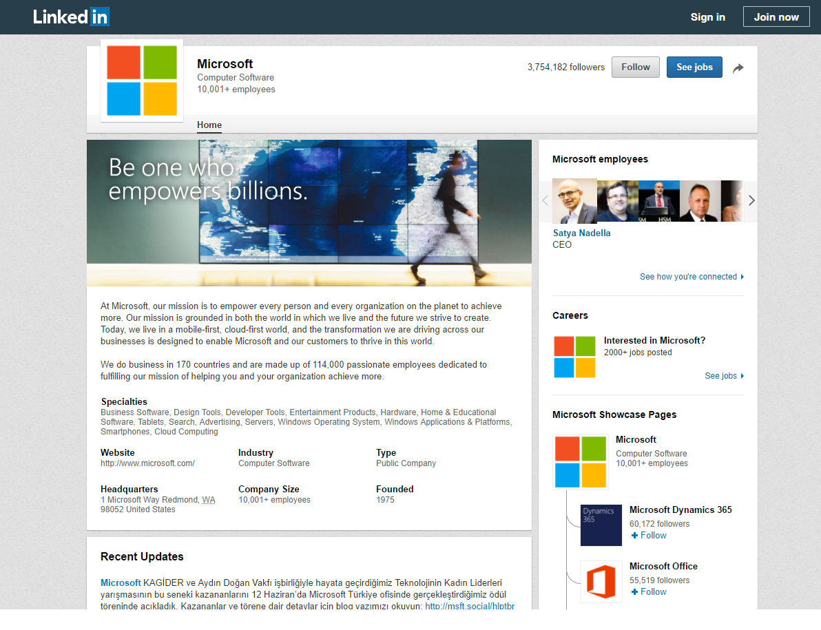 LinkedIn Microsoft Parent Page