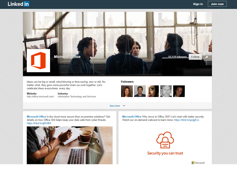 LinkedIn Mircosoft Office Showcase Page