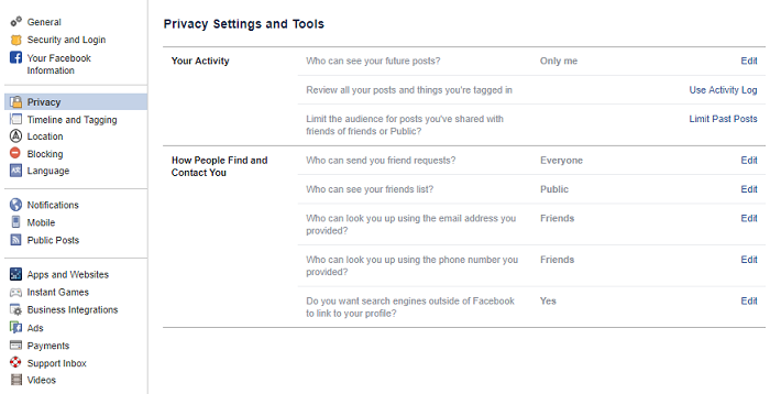 Facebook Privacy Settings