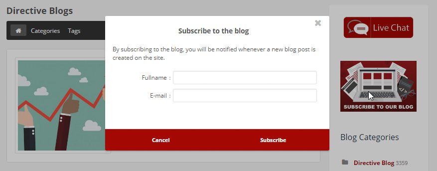 Subscribe to our blog pop-up form